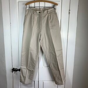 LL Bean Khaki Cotton Flannel Lined Pants Women 10 Petite Warm Preppy Retro Basic